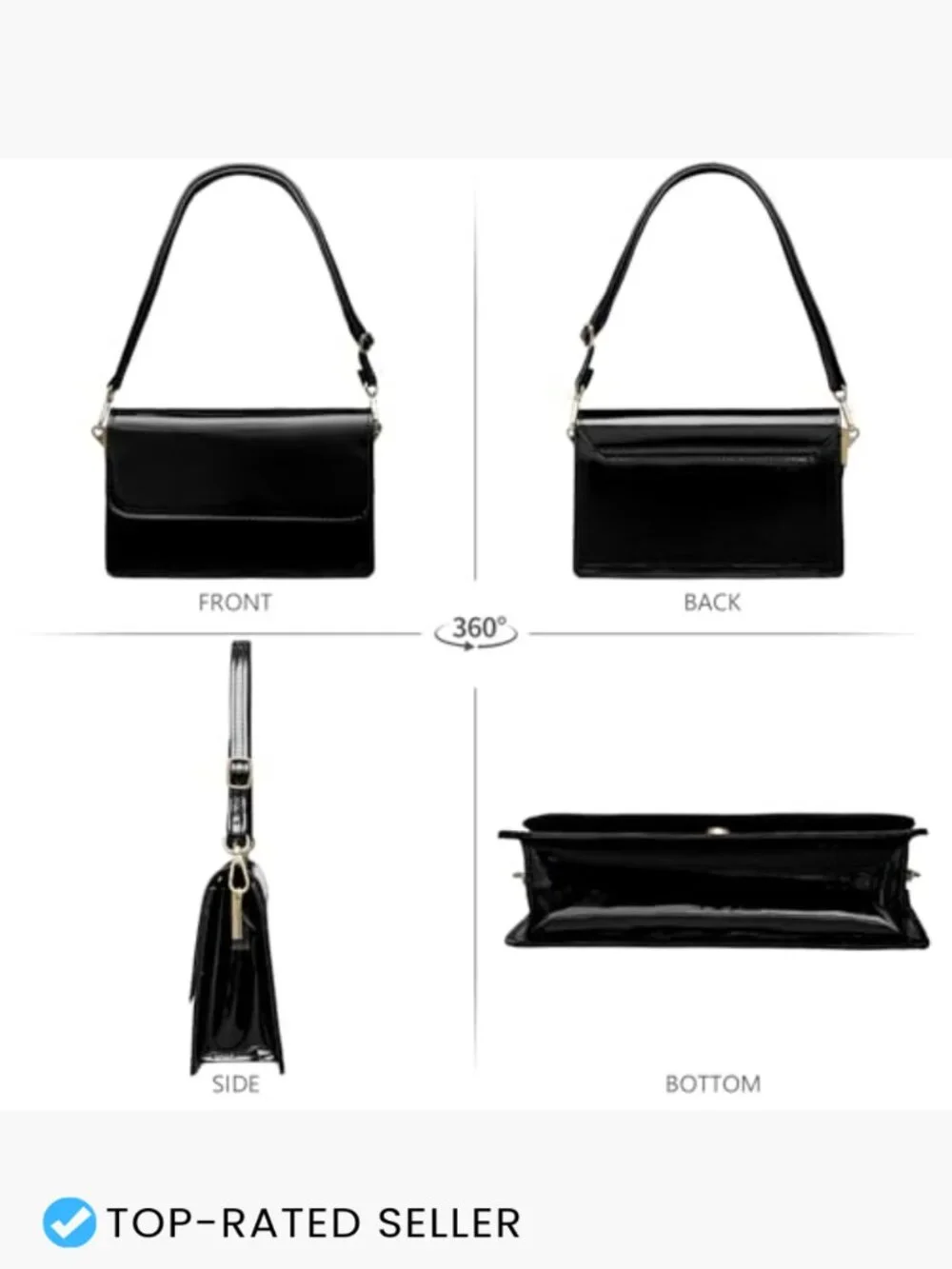 Patent Leather Clutch Envelope Evening Bag Sparkly 2 Compartments Prom Party